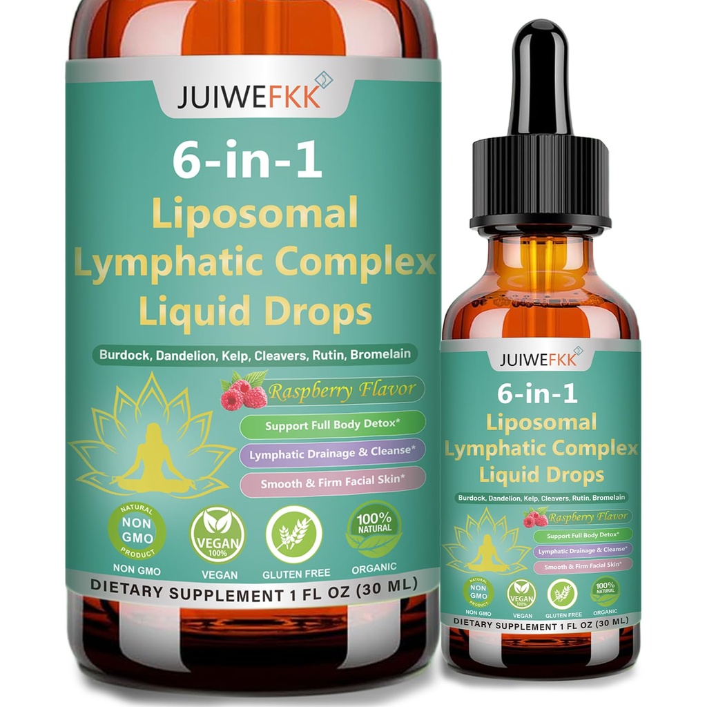 Lymphatic Drainage Drops, 6-IN-1 Lymphatic Complex w. Burdock Dandelion Kelp Cleavers, New Maximum Potency Lymph System Support for Bloat Balance Cortisol Immune Full Body Detox & Skin Vitality