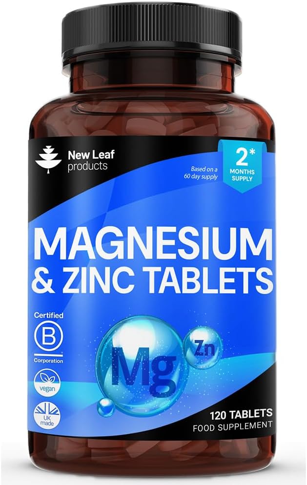 Magnesium Supplement 500mg Magnesium und Zink Ergänzung - Hohe Absorption Magnesiumoxid & Zink - Muskeln Knochen & Gesunde Immunfunktion - Vegan, Non-GMO, Gluten-Free - 120 Einfache bis Schluck Tabletten