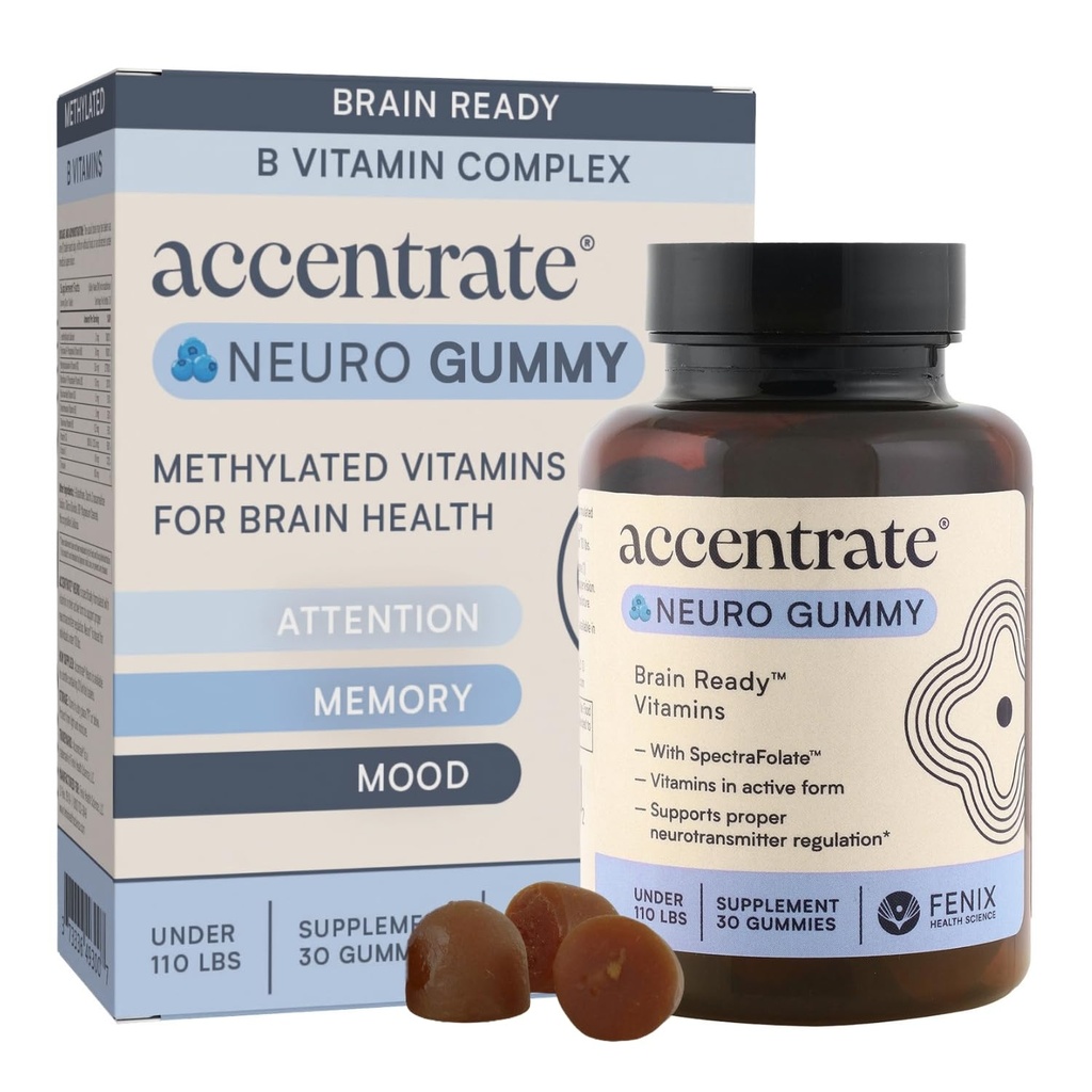 Accentrate Neuro Gummy for Kids | Supports Attention & Mood | Folinic Acid & Methylfolate | Complete Vitamin B Complex with SpectraFolate™ | MTHFR Supplement | No Artificial Ingredients | 30 Gummies