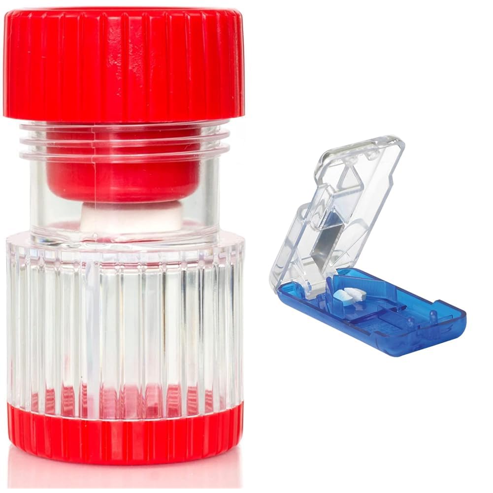 HealthSmart Pill Crusher, Grinder and Splitter, Crushes Vitamins, Tablets, Holds 2 Pills, with Grips and Steel Blade