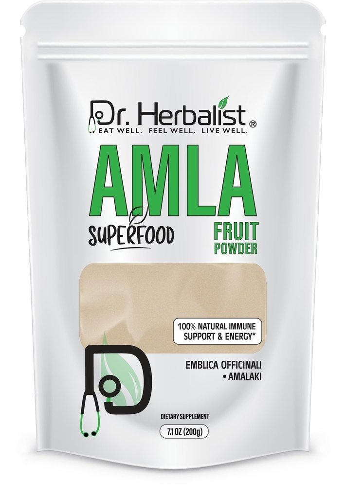 Dr. HERBALIST Amla Powder 200g – Pure Phyllanthus Emblica (Indian Gooseberry) Powder – Herbal Food & Beauty Ingredient – Halal