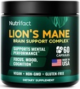 Lions Mane Supplement Capsules – 1000 mg per Serving, Complete Brain Support Complex with L Theanine, Ginkgo Leaf, Vitamin B6, B12 - Vegan, Non-GMO & Made in USA Lions Mane Mushroom - 60 Capsules