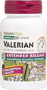 Natures Plus pflanzliche Wirkstoffe Valerian Extended Release Tablets - 600 mg, 30 vegan Tablets - Vegetarisch, Glutenfrei - 30 Servierungen