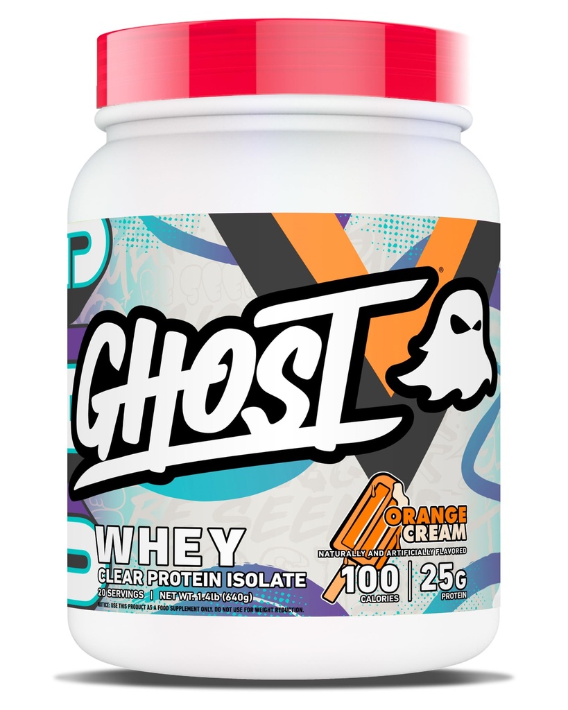 GHOST Clear Whey Isolate Protein Powder, Orange Cream - 1.4 LB Tub, 25G of Whey Protein - Post Workout Drink for Muscle Gain & Recovery – Sugar Free, Soy Free & Zero Fat, 20 Servings