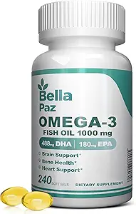 Omega 3 FishOil Supplements - 1000mg Fish Oil 788 mg Omega-3 Fettsäuren Burpless, 488 DHA & 180 EPA für Muskel Knochen Herz Gehirn Unterstützung und Gesundheit, Ergänzungen für Männer und Frauen, 240 Softgels