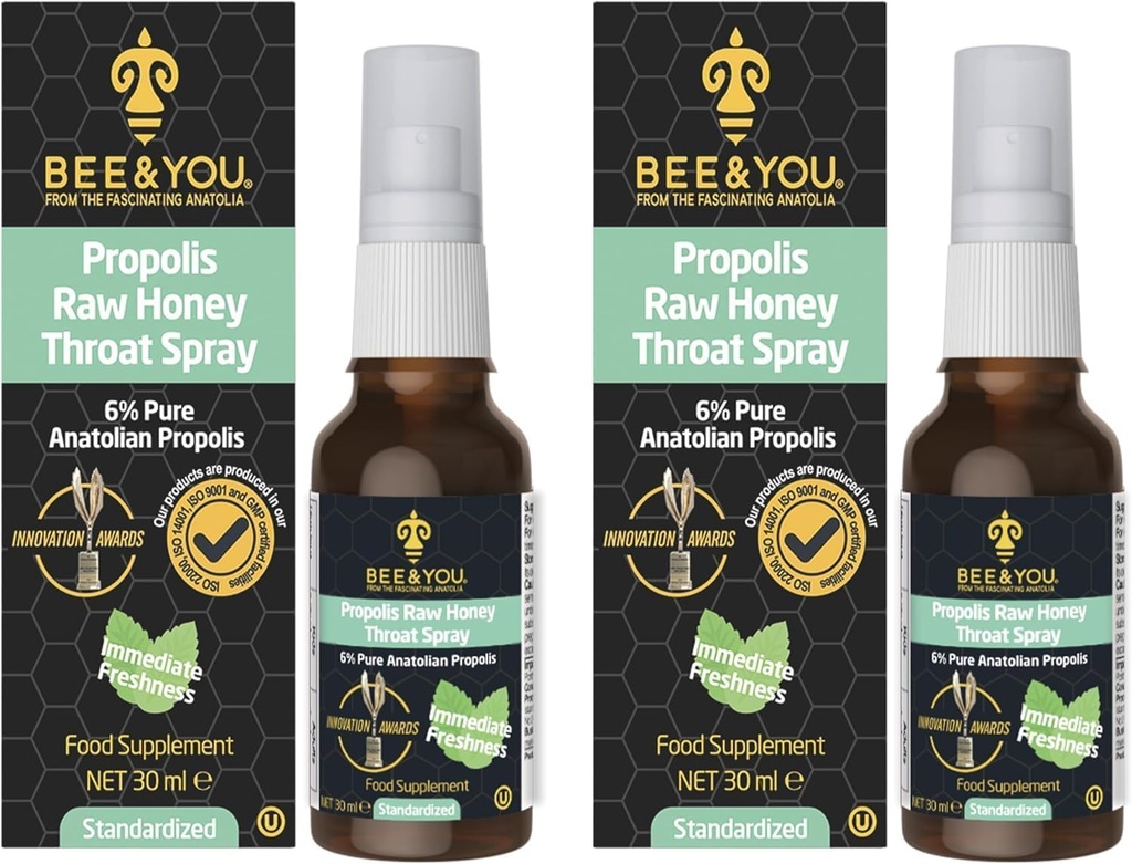 Bienen und Sie säge Honig Throat Spray, 100% reine Propolis Extrakt, Immununterstützung, Sore Throat & Congestion Relief, Mundgesundheit, Antioxidantien, Natürlich, Keto, Paleo, Gluten-Free | 1 FL Oz (Pack von 2)