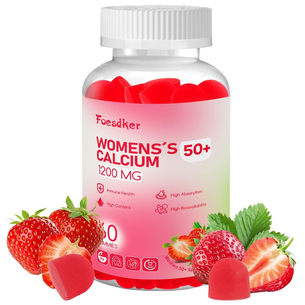 Women’s Calcium Citrate Gummies with Collagen,1200mg Chewable Calcium Gummy,Overall Health, Support Bone&Muscle&Immune,Strawberry Flavor