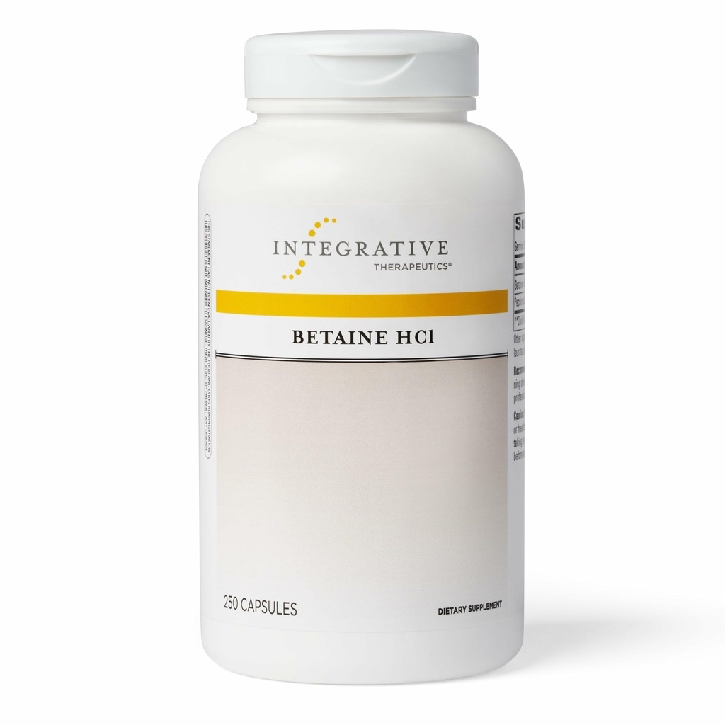 Integrative Therapeutics Betaine HCl - Digestive Support with Digestive Enzymes for Healthy Stomach Acidity* - Supports Gastric Function & Protein Digestion* - Dairy-Free - 250 Capsules (125 Servings)