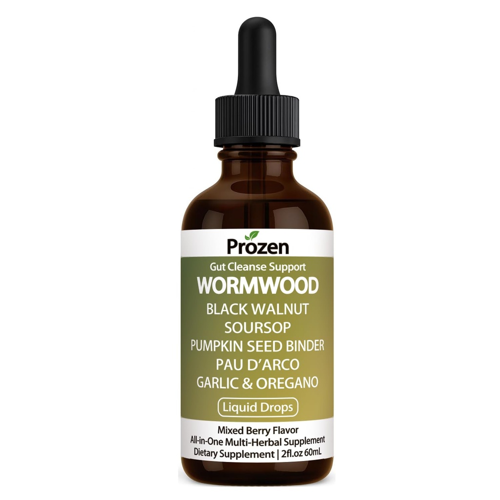 Wormwood Gut Cleanse & Detox Drops – Nuvian Black Walnut,Clove, Soursop, Pumpkin Seed, PAU D’Arco, Garlic & Oregano – Mixed Berry Digestive Support, Energy & Nutrient Absorption, 2 fl oz