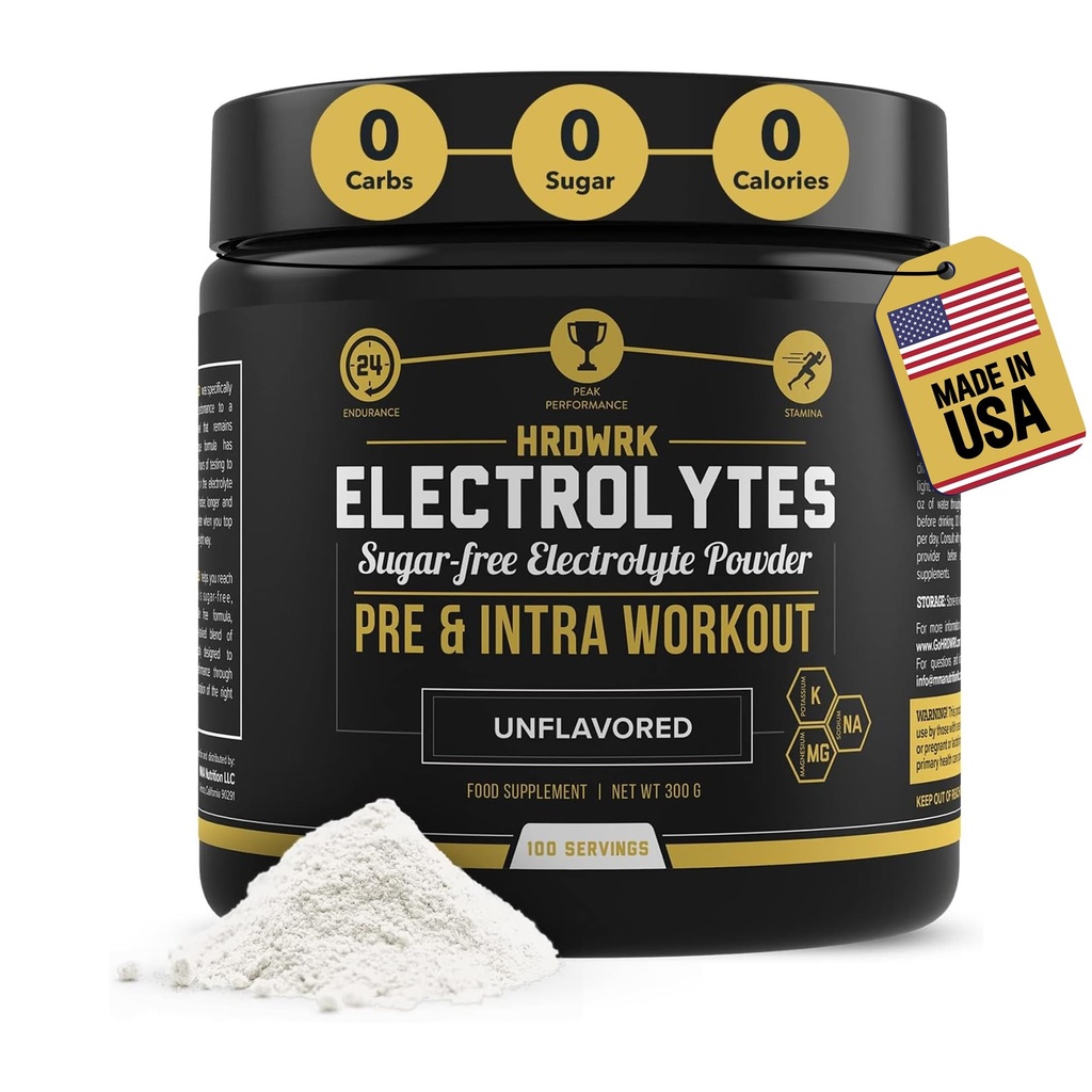 HRDWRK - Elektrolyte Pulver Keto Hydration Zucker frei mit Magnesium, Kalium und Natrium - 100 Servierungen | Boost Endurance und Reduce Fatigue mit dieser Elektrolyt-Ergänzung - Maximale Hydration