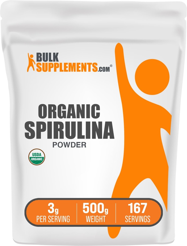 BulkSupplements.com Bio Spirulina Pulver - Superfood, Green Spirulina Pulver, Kräuterergänzung - Vegan-Friendly, 3g pro Servierung, 500g (1.1 lbs) (Pack von 1)