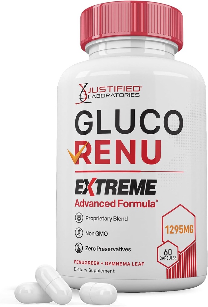 Gluco Renu Extreme 1295MG Glyco Support Pillen Advacned Formula Gluo Renew Glycogen Support Formuliert mit Turmeric Berberine Resveratrol Knoblauch Bitter Melon Milk Thistle 60 Kapseln