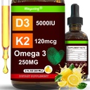 Vitamin D3 K2 Sugar-Free Drops,Vitamin D3 10000 IU with K2 200mcg,VitaminC,Calcium,Magnesium,Zinc,Support for Bones,Joints,Muscles,Nerves,and Immune System (60 ML, Lemon)