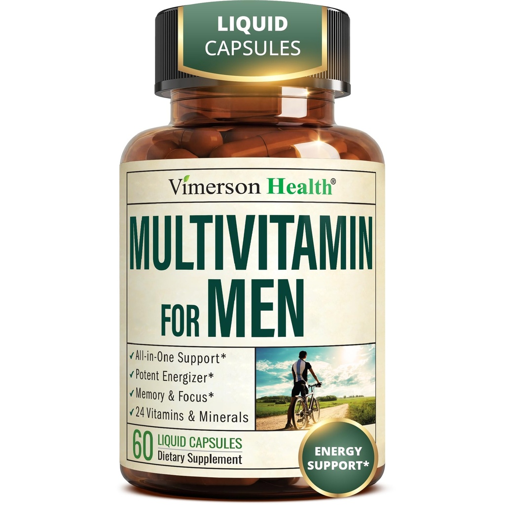 Vimerson Health Multivitamin for Men: Vitamins, Minerals and Bioavailable D3 for Focus and Energy Support – Daily Mens Multivitamins and Multiminerals – 60 Liquid Capsules