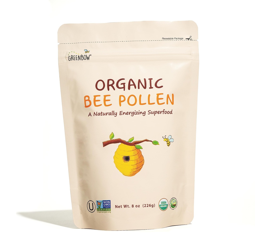 Greenbow Organic Bee Pollen - 100% USDA Certified Organic, Non-GMO, Pure, & Natural Bee Pollen - Superfood Packed w/Proteins, Vitamine & Minerals (8oz)