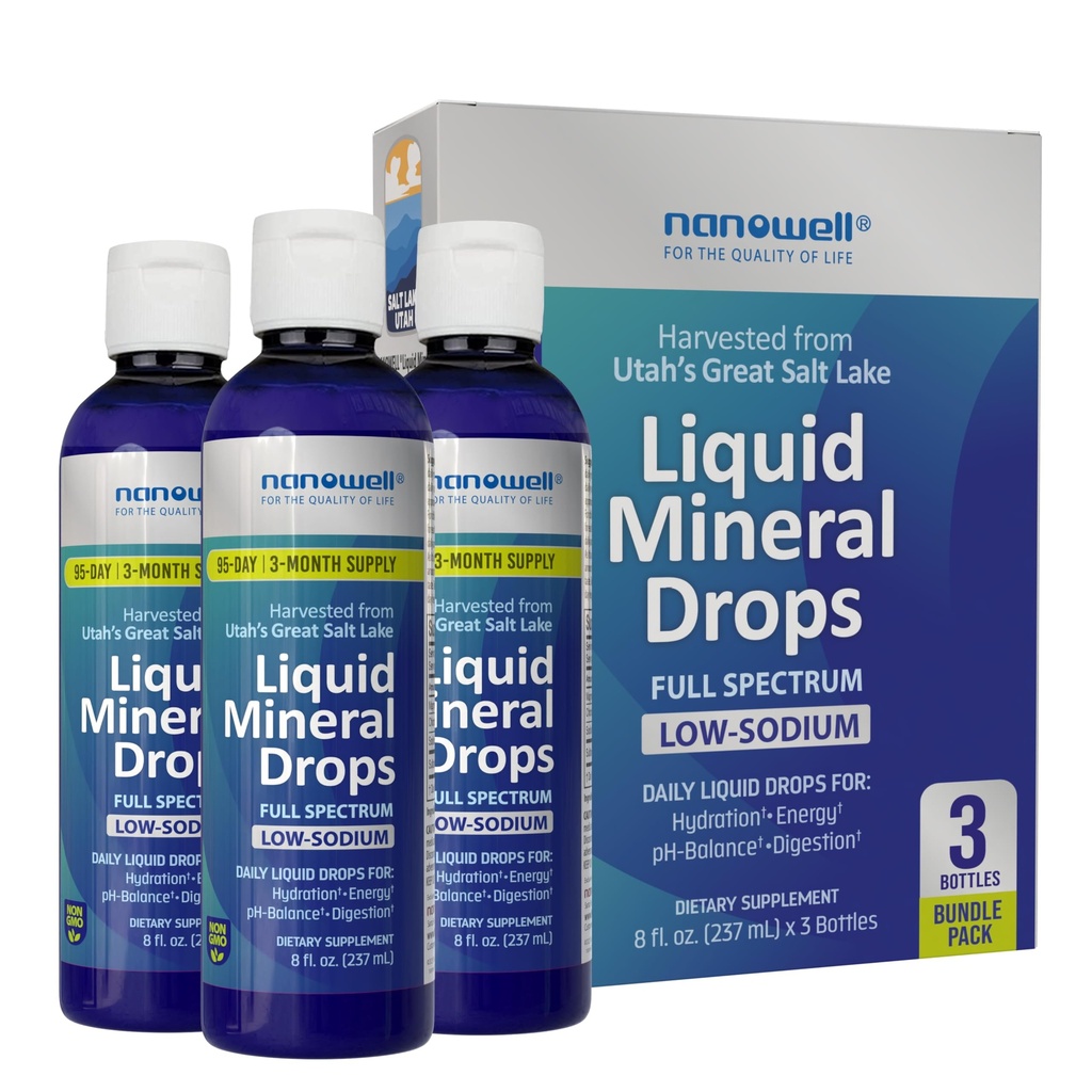 Liquid Mineral Drops - Trace Mineral Supplement | Full Spectrum Minerals | Ionic Liquid Magnesium, Chloride, Kalium | Low Sodium | Energy, Elektrolyte | 288 Day Supply, 8 fl oz (Pack von 3)