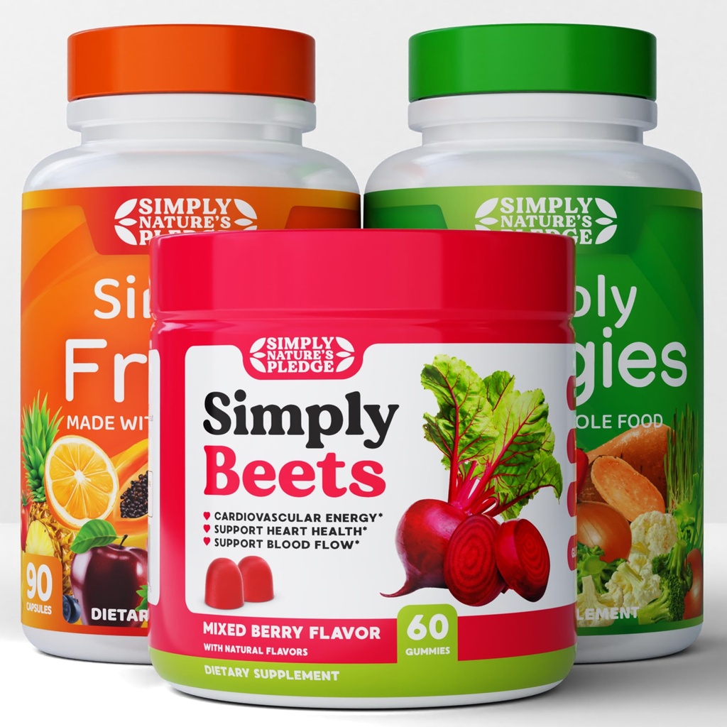 Einfach Nature's Pledge - Obst und Gemüse Beilagen - 90 Veggie und 90 Fruchtkapseln - Beets Gummy - 60 Count -Combo - 30 Tage Versorgung jeder