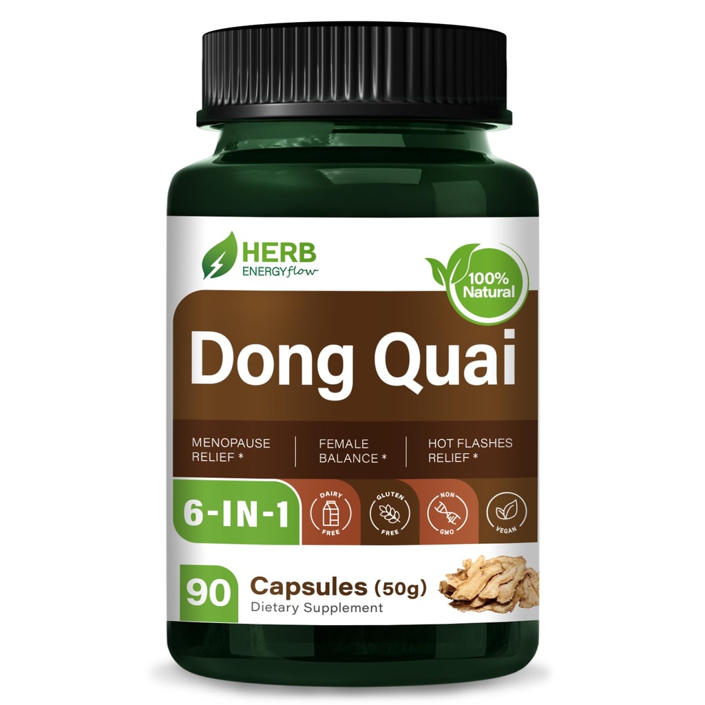HERBENENERGYflow Dong Quai Capsules, 90 Count. Women Health Supplement for Menopause Relief | Female Balance & Hot Flashes Relief. | Non-GMO, Vegetarian Capsules w/Black Cohosh Red Clover.