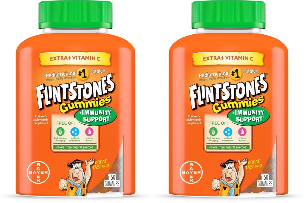 Flintstones Gummies Kids Vitamins with Immunity Support*, Kids and Toddler Multivitamin with Vitamin C, Vitamin D, B12, Zinc & More, Orange 150ct, (Pack of 2)