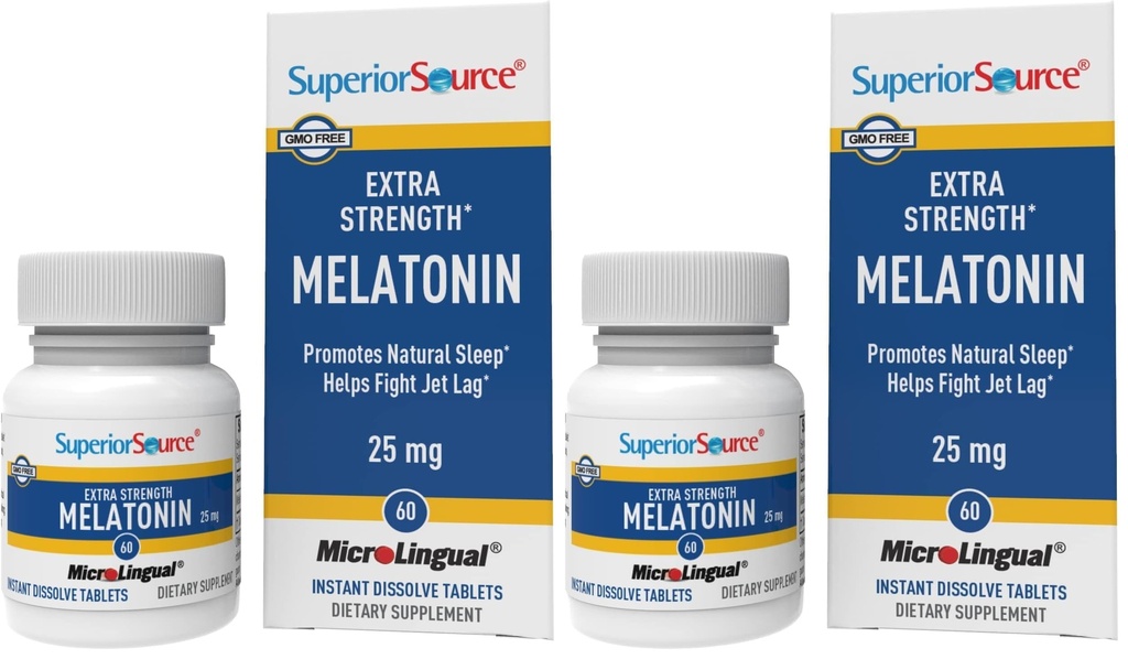 Superior Source Extra Strength Melatonin - Melatonin Supplement for Adults - Natural Sleep & Relaxation Support Formula - 25 mg, Instant Dissolve Tablets (Pack of 2)