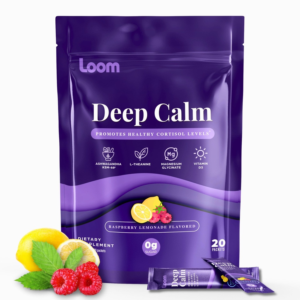 Loom Cortisol Support & Sleep Drink Mix | Ashwagandha KSM-66, Magnesium Glycinate, L-Theanine & Vitamin D3 | Stress Relief & Relaxation Powder (20 Servings)
