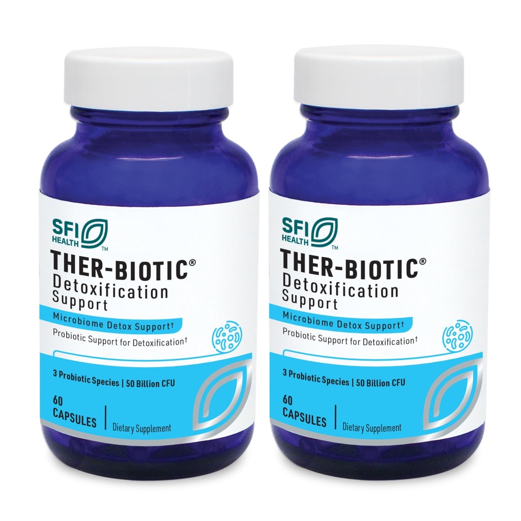 SFI Health Klaire Labs Ther-Biotic Detox Probiotic Supplement - 50b CFU Probiotics - Supports Digestive & Colon Health - Hypoallergenic Lactobacillus & Bifidobacterium (60 Capsules / 2 Pack)