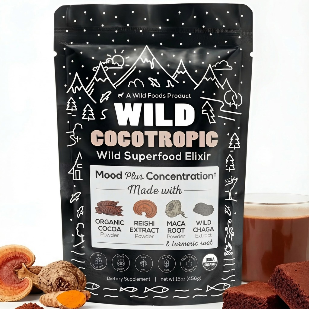 Bio Cocotropic Mushroom Hot Cocoa - Pilz Kaffee Alternative | Zucker kostenlose heiße Schokolade | Bio Kakaopulver, Reishi Pilze, Chaga, Maca Root, Turmeric | Delicious Sustained Focus, Energy & Mood ohne Jitter | 16oz
