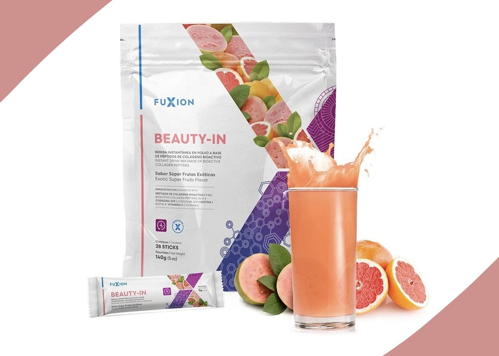 FuXion | Beauty In | Collagen Beauty Drink | Skin Hydration & Firmness Support | Functional Health Drink | Supports Healthy Skin Glow | Guava Flavor | 28 Sticks