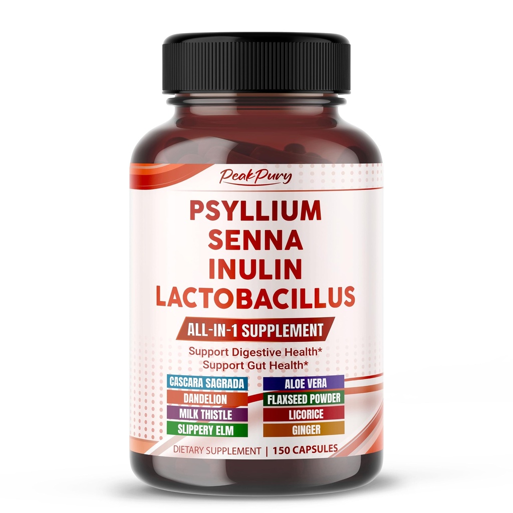 All-in-1 Psyllium, Senna, Inulin & Probiotic Supplement – Supports Digestive Harmony & Gut Microbalance – 150 Capsules