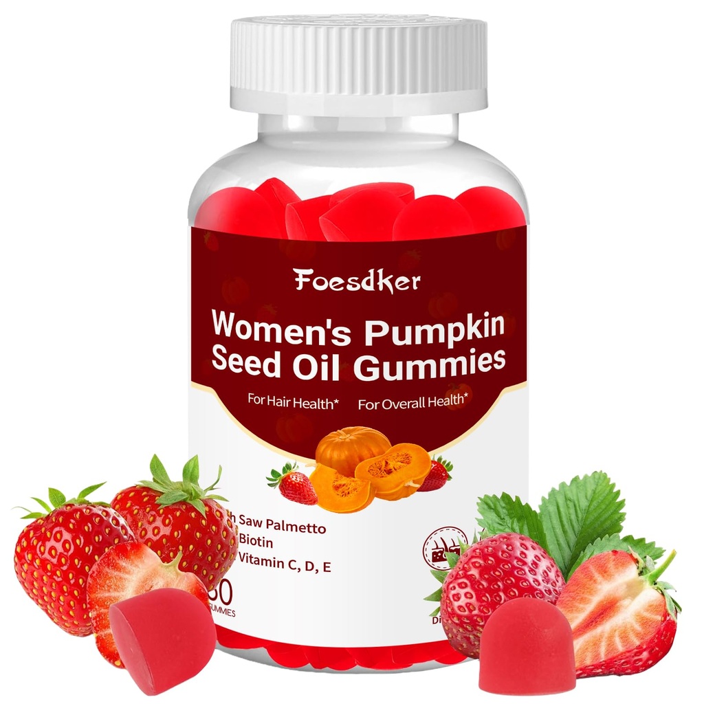 Women's Hair Health Pumpkin Seed Oil Gummies with Saw Palmetto,Biotin,Vitamin C, D, E,for Hair & Skin & Daily Overall Health,Strawberry Flavor, 60 Count