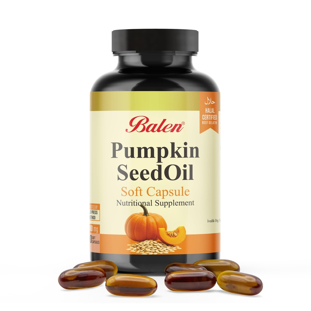 Balen Pumpkin Seed Oil Softgels Capsules 100 Count 1380mg Cold Pressed Pumpkin Seed Oil Supplement for Daily Nutritional Support