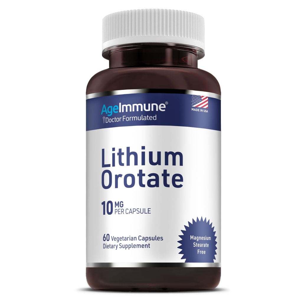 Lithium Orotate Ergänzung 10mg, 60 vegetarische Kapseln. Unterstützt Gedächtnis und emotionale Wellness. Magnesium Stearate Kostenlose Ergänzungen. (1)