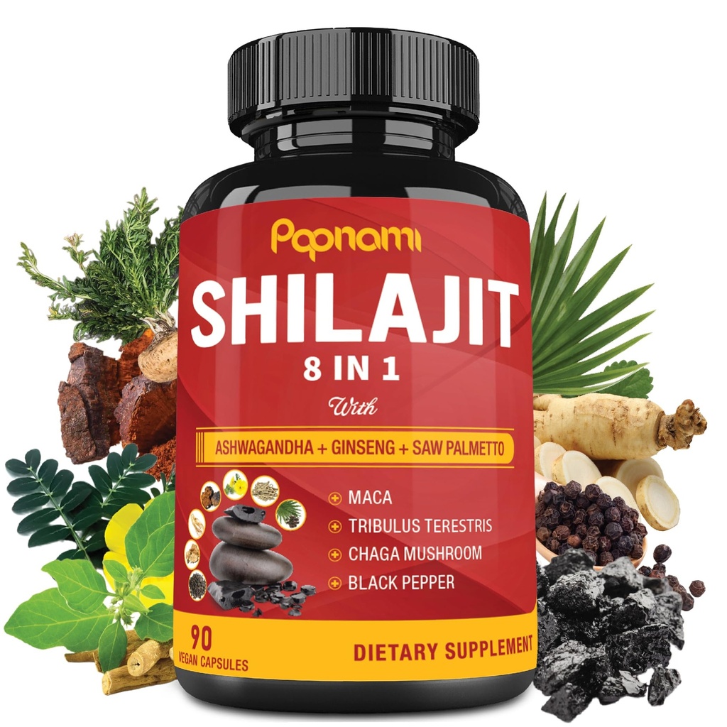 Shilajit Himalayan Kapseln - 3 Monate Versorgung - Kombiniert Ashwagandha, Ginseng, Saw Palmetto, Maca, Tribulus, Chaga, Black Pepper