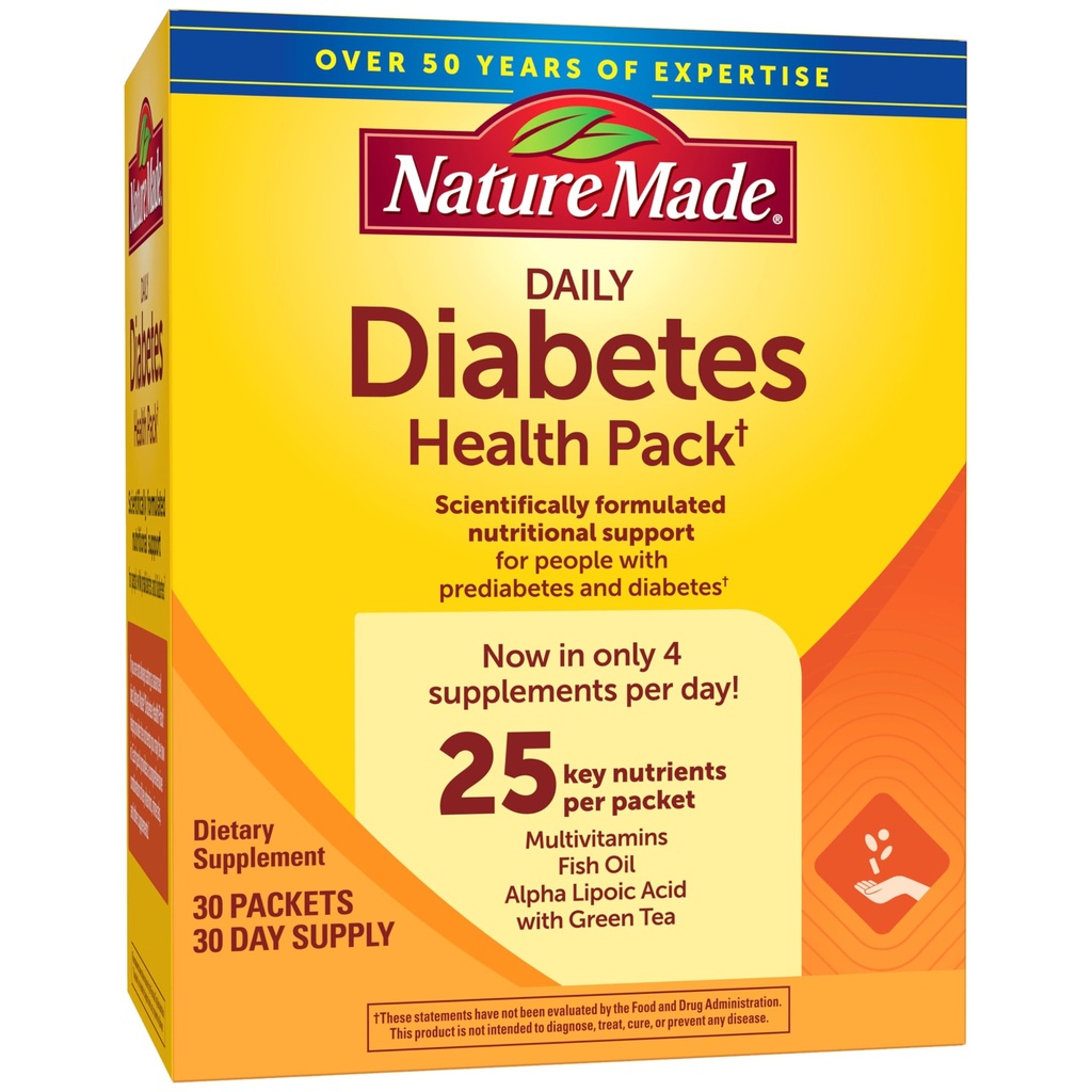 Nature Made Daily Diabetes Health Pack, Nahrungsergänzungsmittel für Ernährungsunterstützung, 30 Packungen, 30 Tage Versorgung