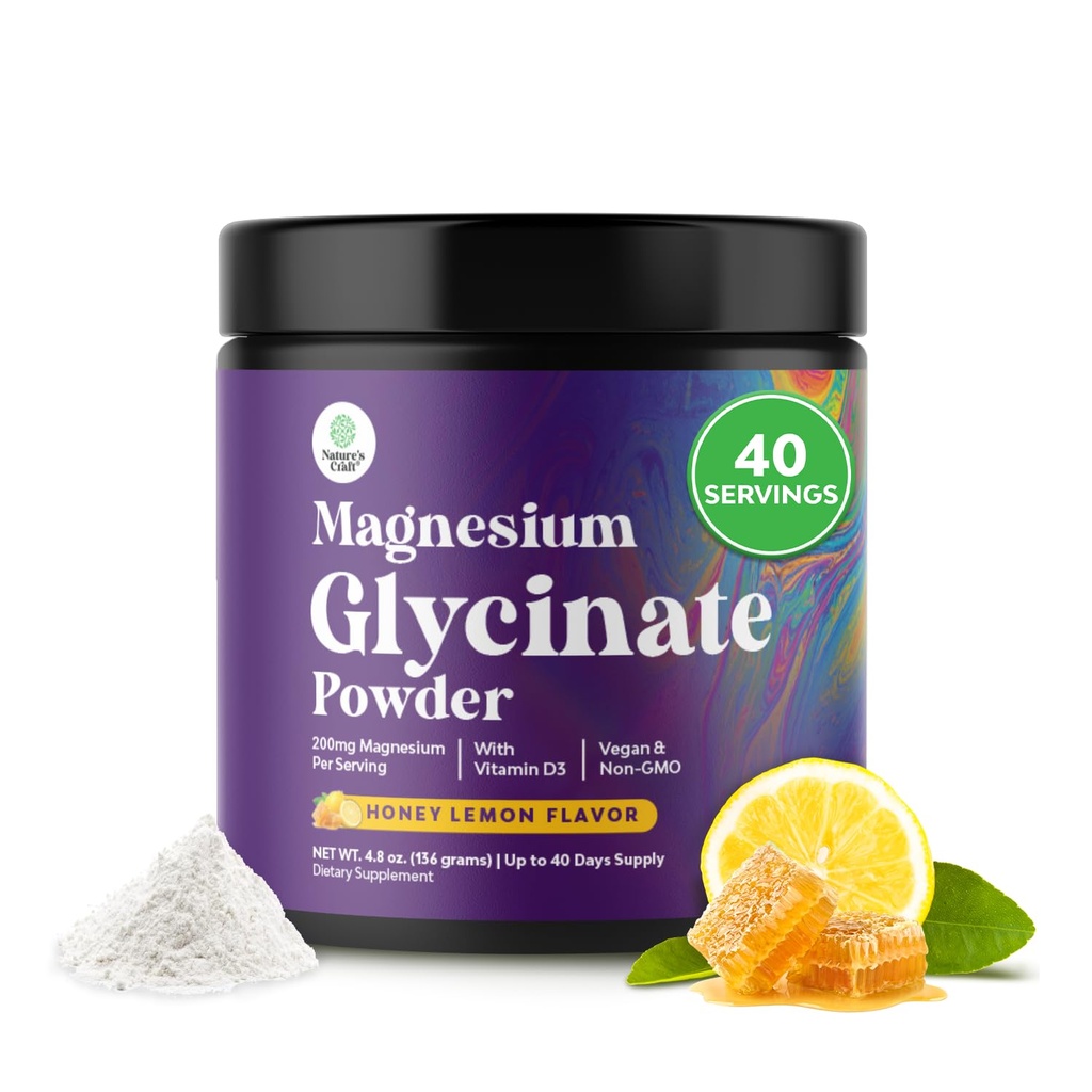 High Absorption Magnesium Glycinate Powder - Vegan Magnesium Powder for Sleep Relaxation & Regularity - Drink Mix Non-GMO Gluten Free & No Artificial Flavors (Honey Lemon) - 136g