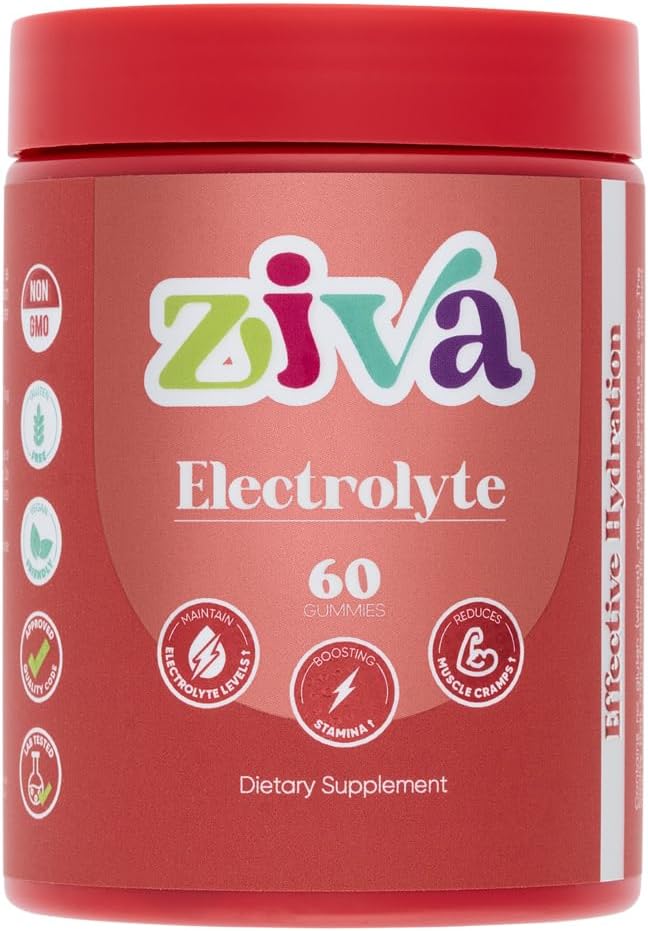 Ziva Elektrolyt-Gummien – Hydration und Energieunterstützung für schnelle Rehydrierung – Elektrolyte für Sportler, Läufer & Aktive Lebensstile – 60 Zähler
