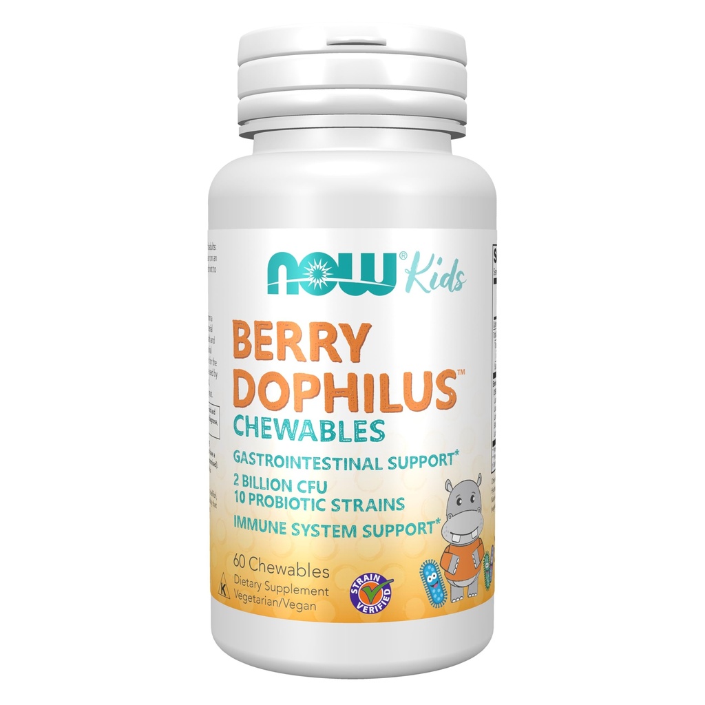 JETZT Nahrungsergänzungsmittel, BerryDophilusTM mit 2 Billion, 10 Probiotische Strains, Xylitol Sweetened, Strain Verified, 60 Chewables, Verpackung kann variieren