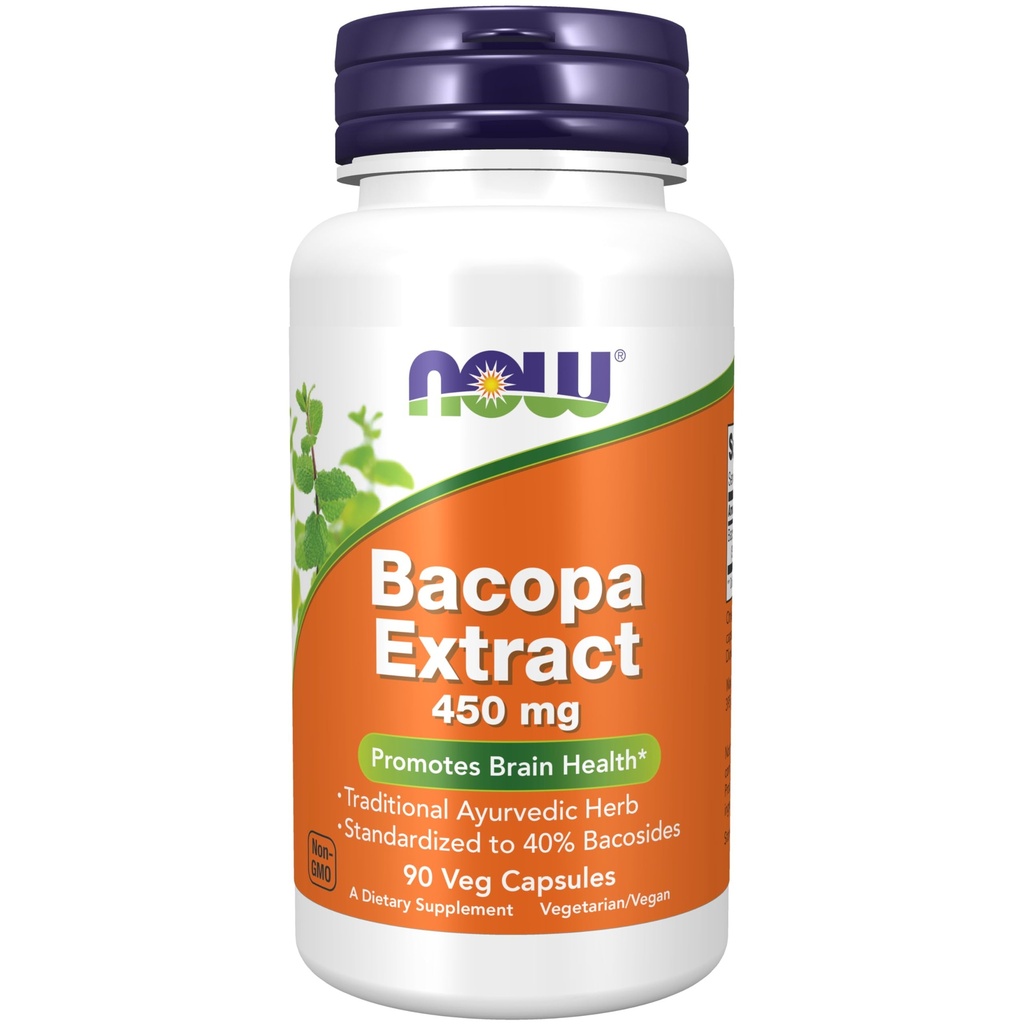 NOW Foods Supplements, Bacopa Extract (Bacopa monnieri) 450 mg, Promotes Brain Health*, 90 Veg Capsules