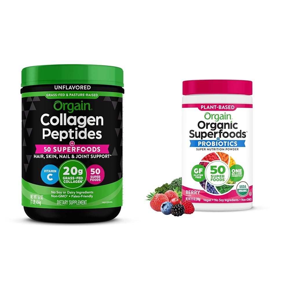 Orgain hydrolysiertes Kollagen + Superfood Pulver und Bio-Grüne Superfood Pulver - 1lb und 0.62lb