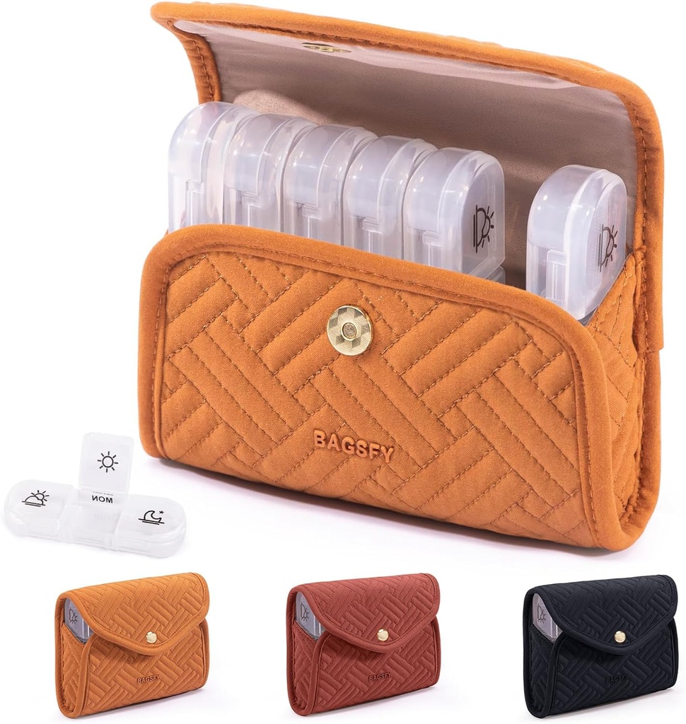 BAGSFY Weekly Pill Organizer 3 Mal am Tag in einem niedlichen Stoff Pille Fall, Medizin Pill Organizer, Pille Box, tragbare Reise Pille Fall, Pille Container für Medikamente, Vitamine, Fischöle, Ergänzungen