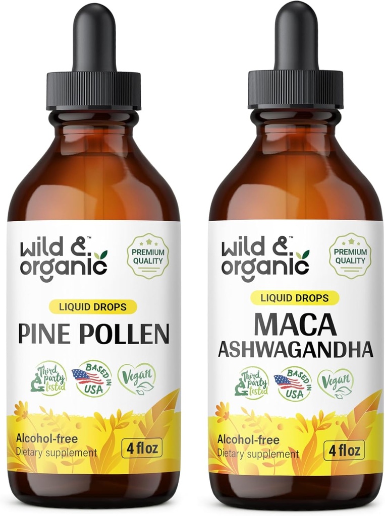 Wild & Organic Pine Pollen Tinkture 4 fl oz & Maca Ashwagandha Tinktur 4 fl oz