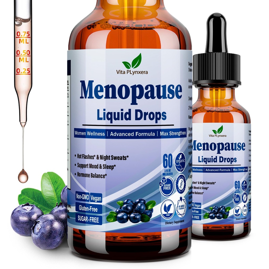 Menopause Supplements Liquid Drops, 8-in-1 Menopause Vitamin w. Black Cohosh, Ashwagandha, D3 B6 Multivitamin for Hot Flash, Night Sweats, Hormone Balance & Mood Support for Women Over 40