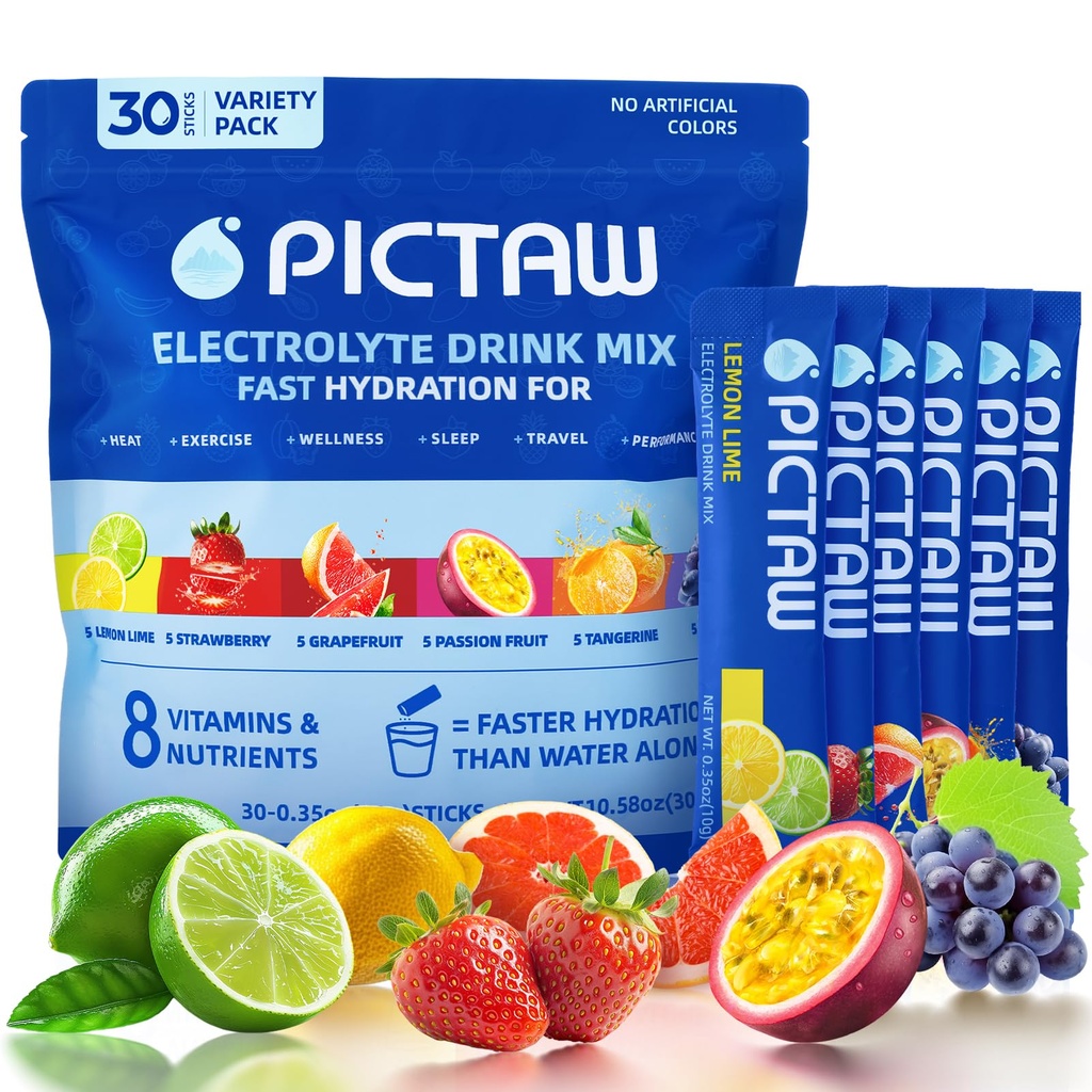 Electrolytes Powder Packets, Hydration Packets Variety 30 Stick Packs, Drink Mix Liquid Daily IV for Dehydration Relief Low Sugar/Vegan/Non-GMO 300g