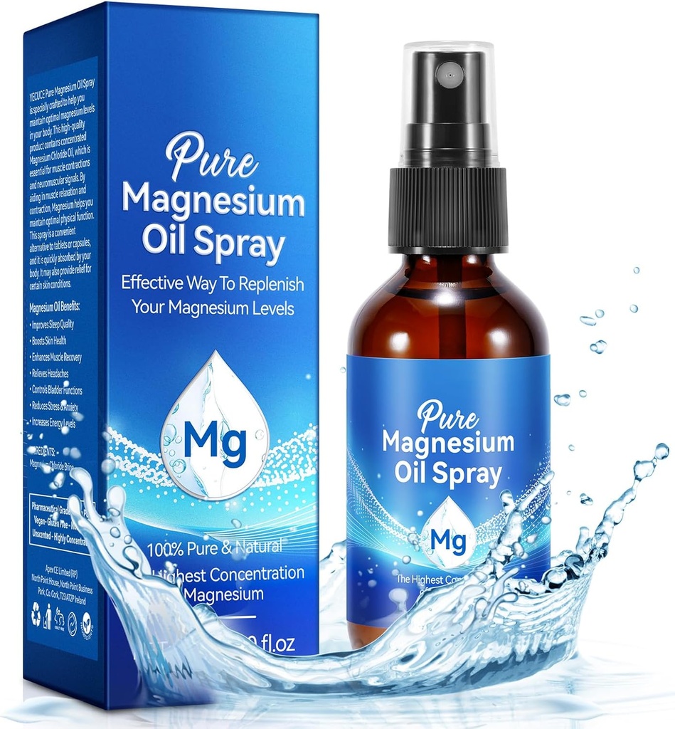 Magnesium Spray, reines Magnesiumöl Spray für Füße, natürliches organisches Ingredient in Glasflasche, einfach zu absorbieren und zu verwenden (60ML)