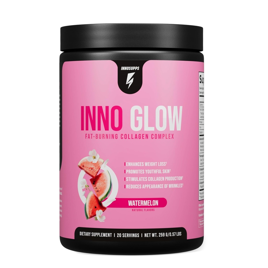 InnoSupps InnoGlow Multi Collagen Peptides Powder for Weight Loss - Thermogenic Fat Burner and Anti Aging Collagen Powder for Women - Hair, Skin, Nails, Joint Support - 20 Servings (Watermelon)