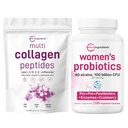 Micro Ingredients 8-in-1 Multi Collagen Powder & Women’s Probiotics 100 Billion CFU Veggie Capsules | 2 Pack | Hydrolyzed Peptides + Hyaluronic Acid & Vitamin C | 40 Strains + Cranberry & D-Mannose