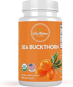 Sea Buckthorn Kapseln 1000mg | Bio Kräuterergänzung | Natürliche Quelle von Omega 3, Omega 6, Omega 7 und Omega 9 | 60 Kapseln