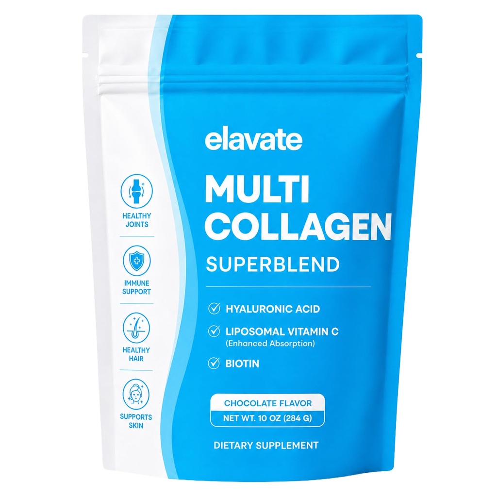 Elavate Multi Collagen Peptides – Collagen Peptides Powder for Women – Skin, Hair, Nails & Joint Support – Multi Collagen Powder with Hyaluronic Acid, Biotin & Vitamin C – Non-Gmo, Sugar Free, 284g