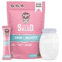 Salud 2-in-1 Skin + Beauty Drink Mix Packets, Unflavored, Collagen Peptides with Verisol, Hyaluronic Acid, Vitamin C, Biotin + Lustriva, Hydration Sticks, Gluten Free, (15 Servings)
