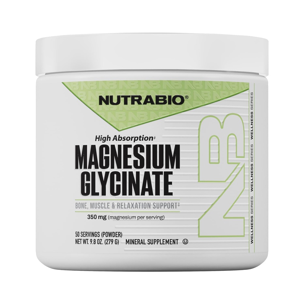 NutraBio Magnesium Glycinate Powder for Sleep- Sleep Supplement, Supports Relaxation and Metabolism- 350 mg- Unflavored Drink Mix- 50 Servings